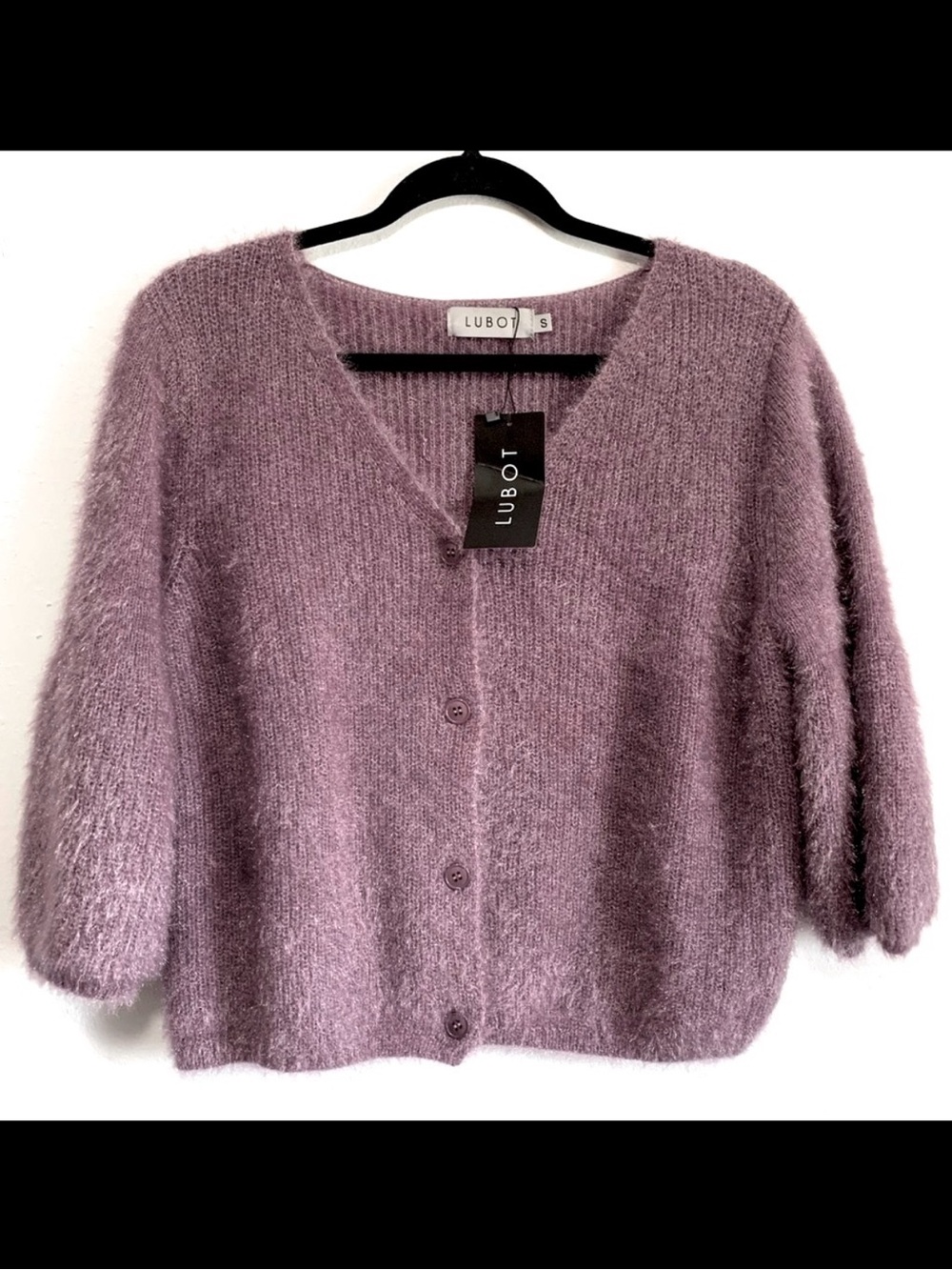 LUBOT Fuzzy Textured Knit V-Neck Cardigan